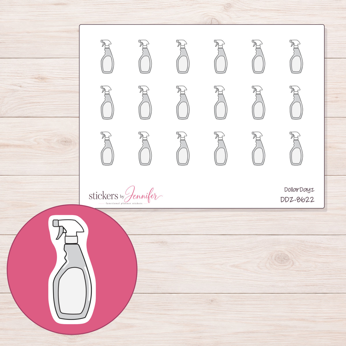 DDZ-8622 planner sticker sheet with enlarged sticker detail