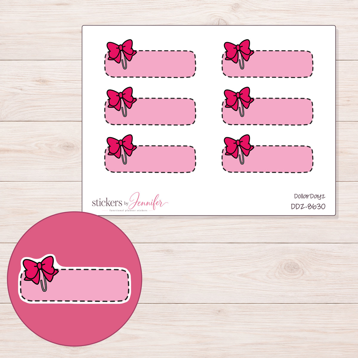 DDZ-8630 planner sticker sheet with enlarged sticker detail