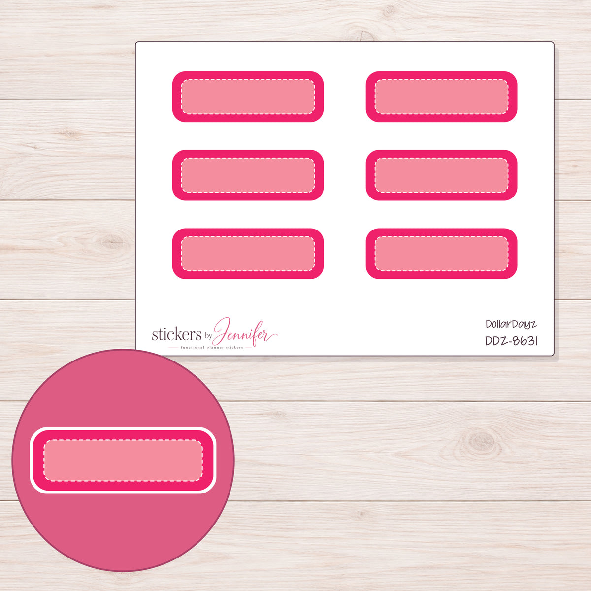 DDZ-8631 planner sticker sheet with enlarged sticker detail