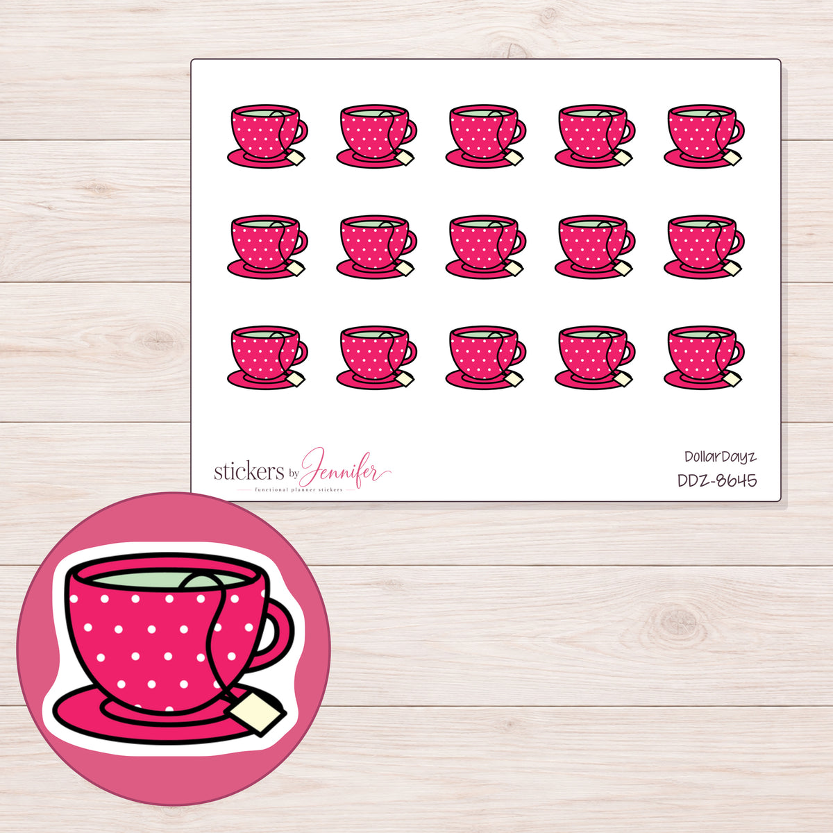 DDZ-8645 planner sticker sheet with enlarged sticker detail