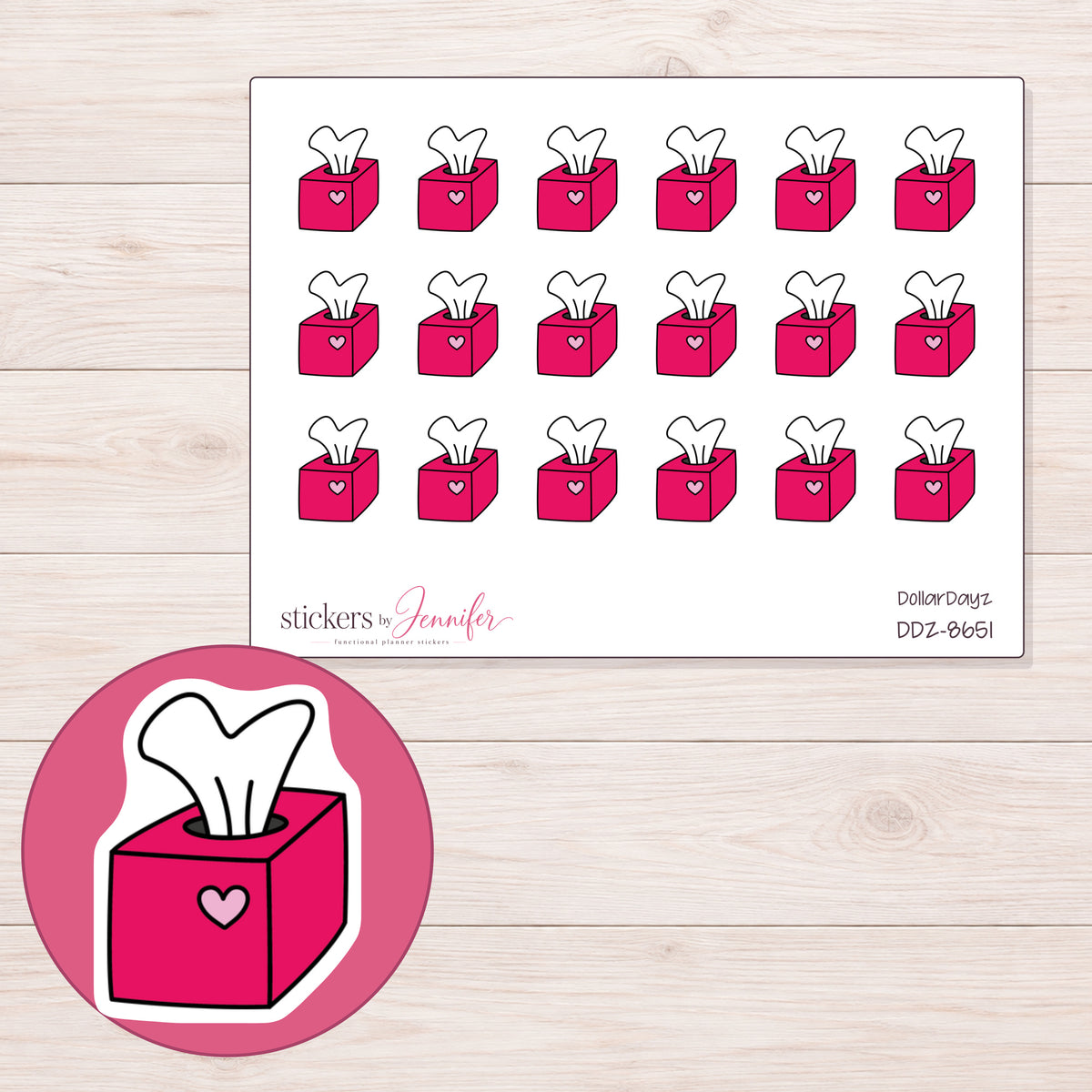 DDZ-8651 planner sticker sheet with enlarged sticker detail