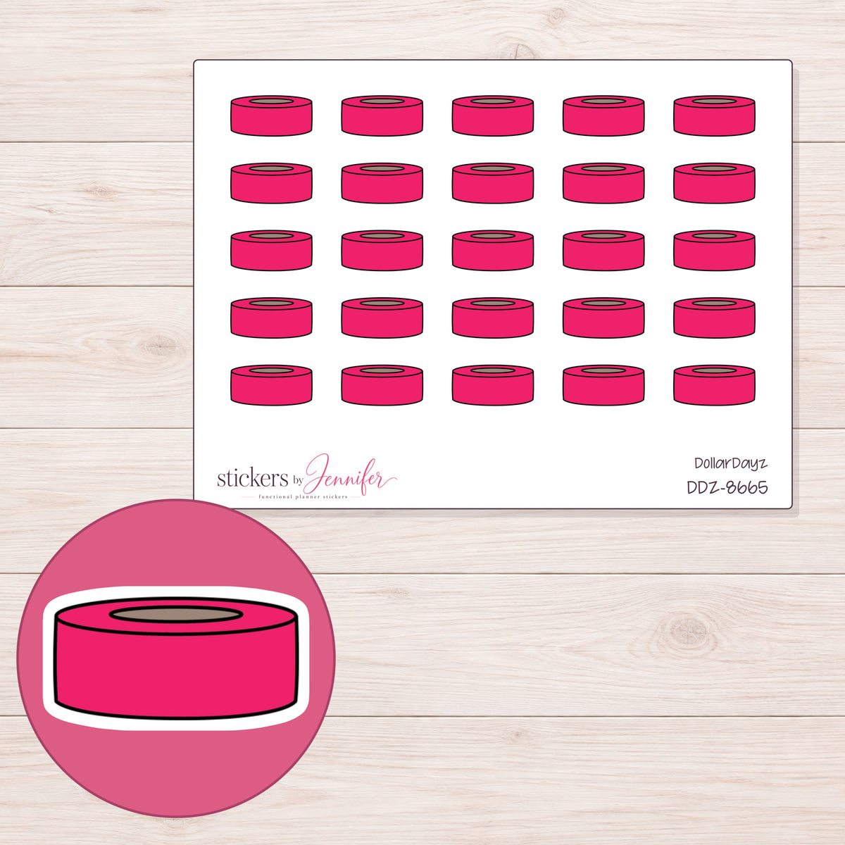 DDZ-8665 planner sticker sheet with enlarged sticker detail