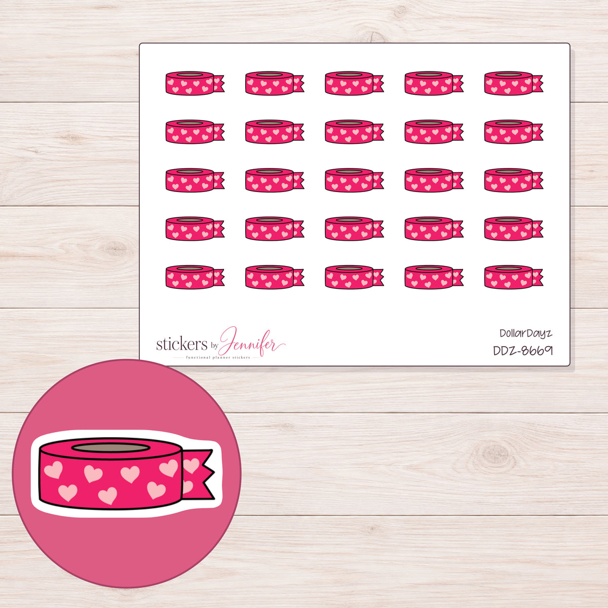 DDZ-8669 planner sticker sheet with enlarged sticker detail
