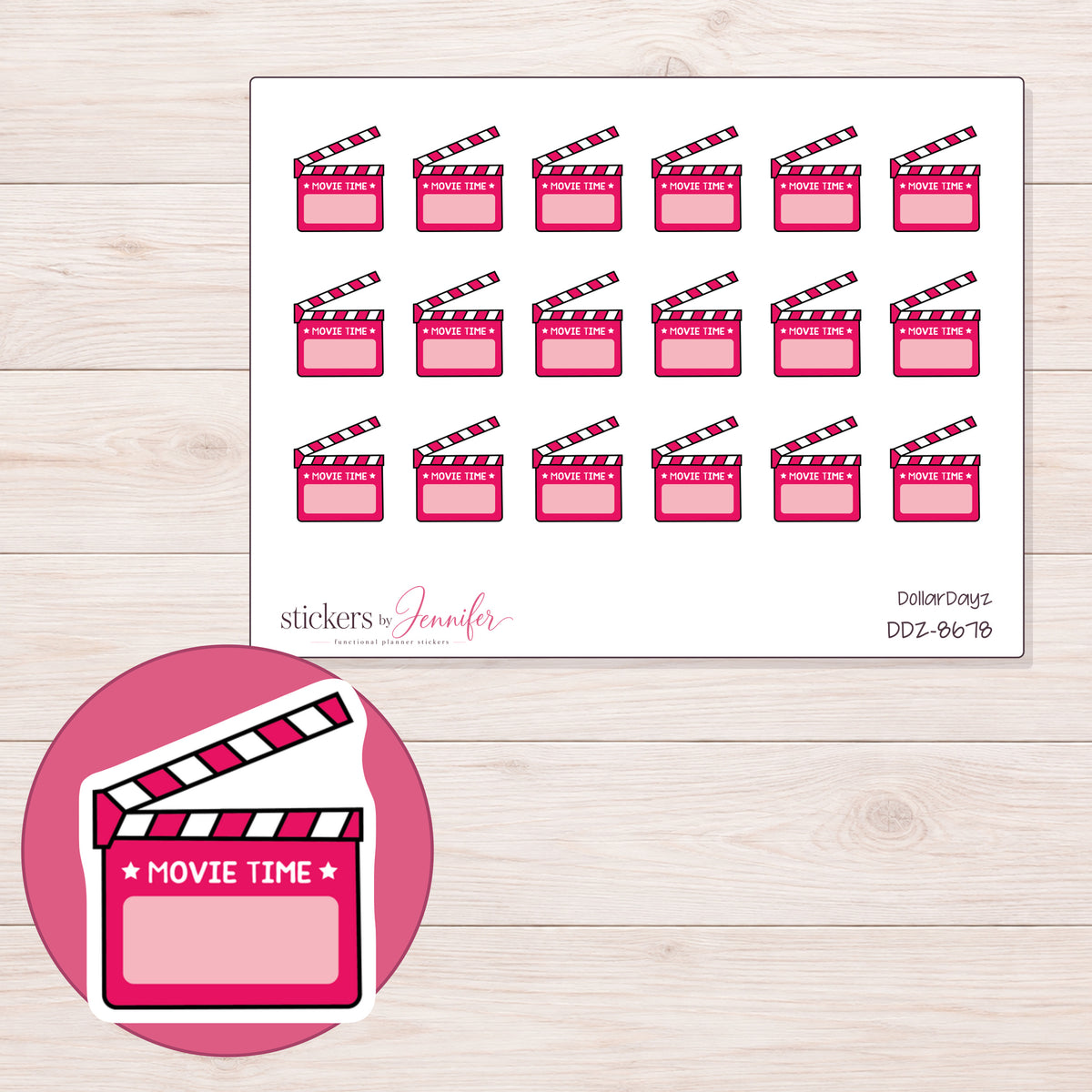 DDZ-8678 planner sticker sheet with enlarged sticker detail