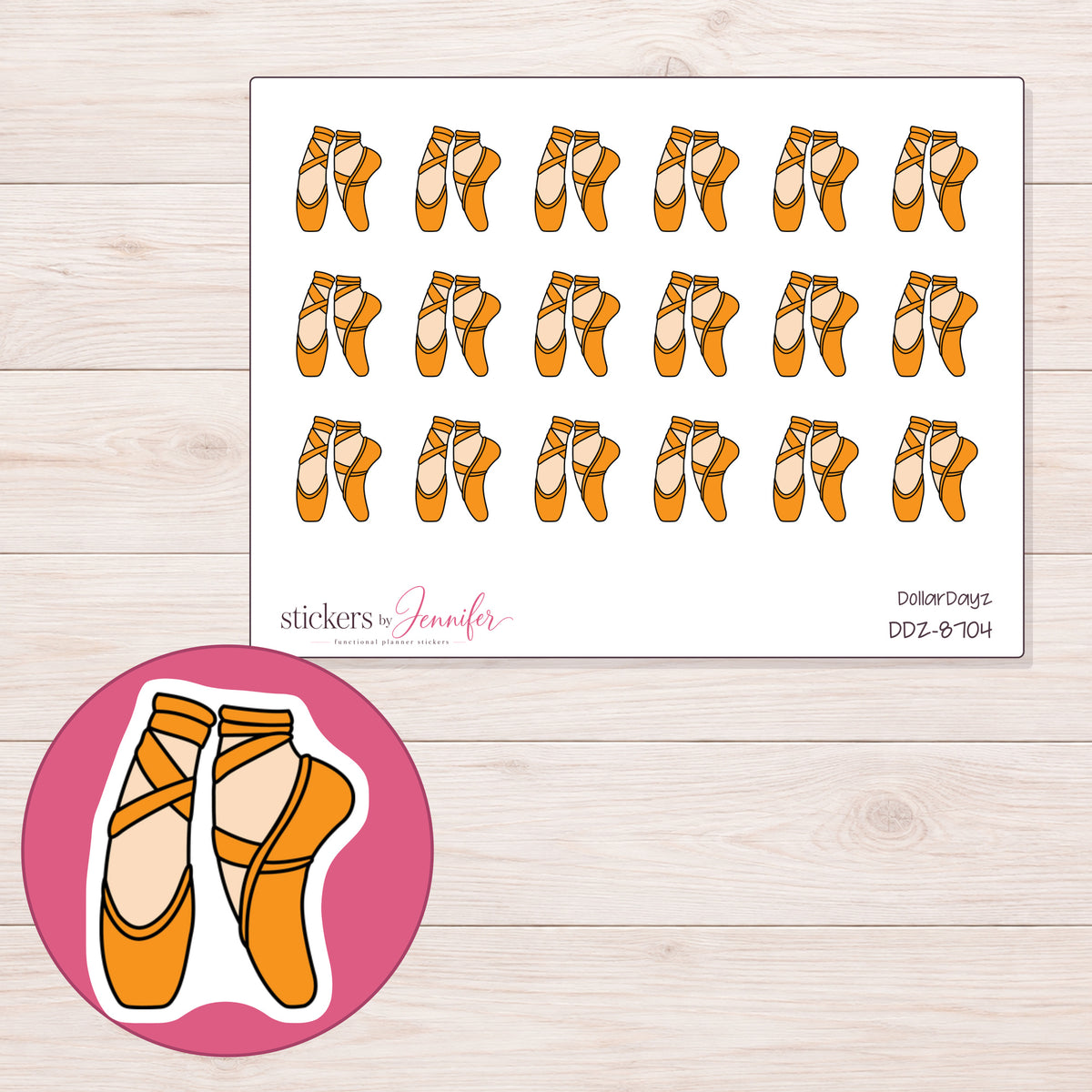 DDZ-8704 planner sticker sheet with enlarged sticker detail