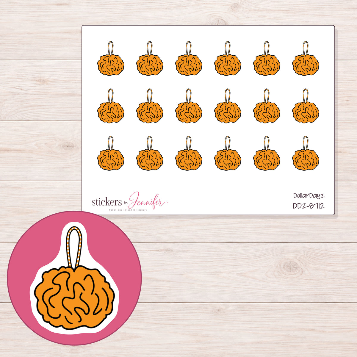 DDZ-8712 planner sticker sheet with enlarged sticker detail