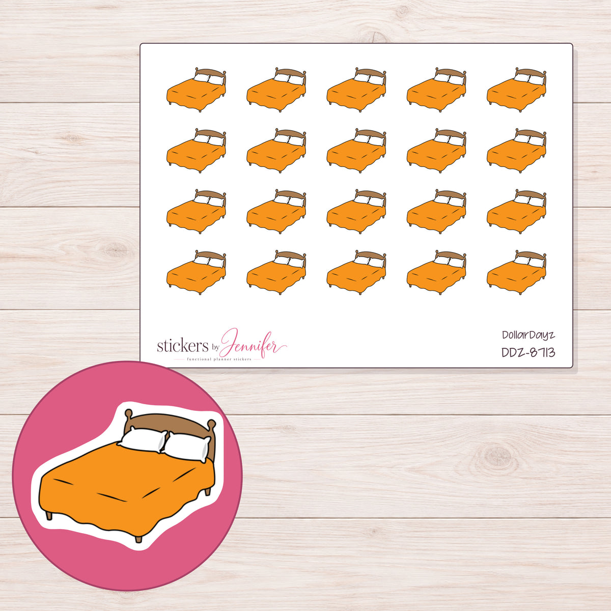 DDZ-8713 planner sticker sheet with enlarged sticker detail