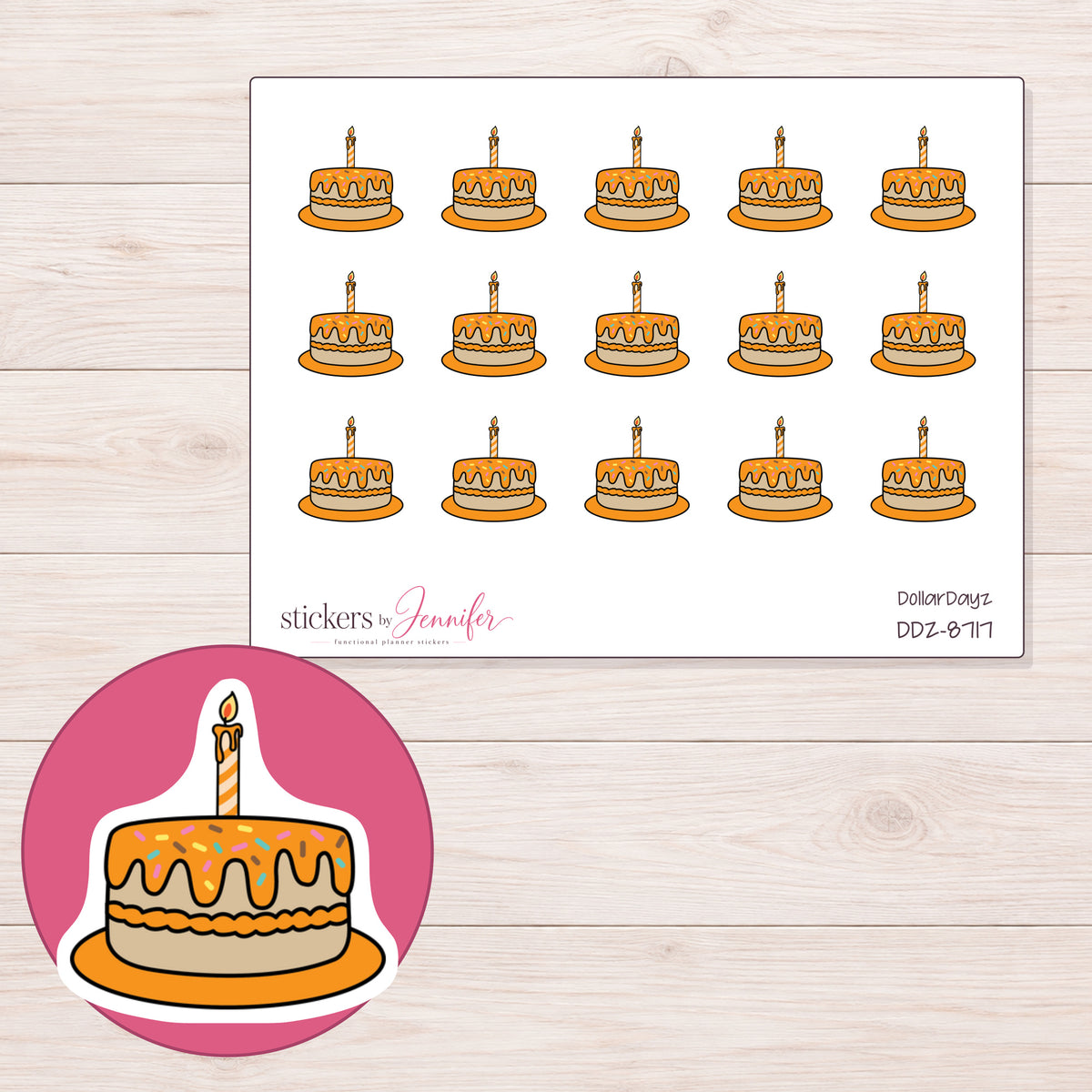 DDZ-8717 planner sticker sheet with enlarged sticker detail