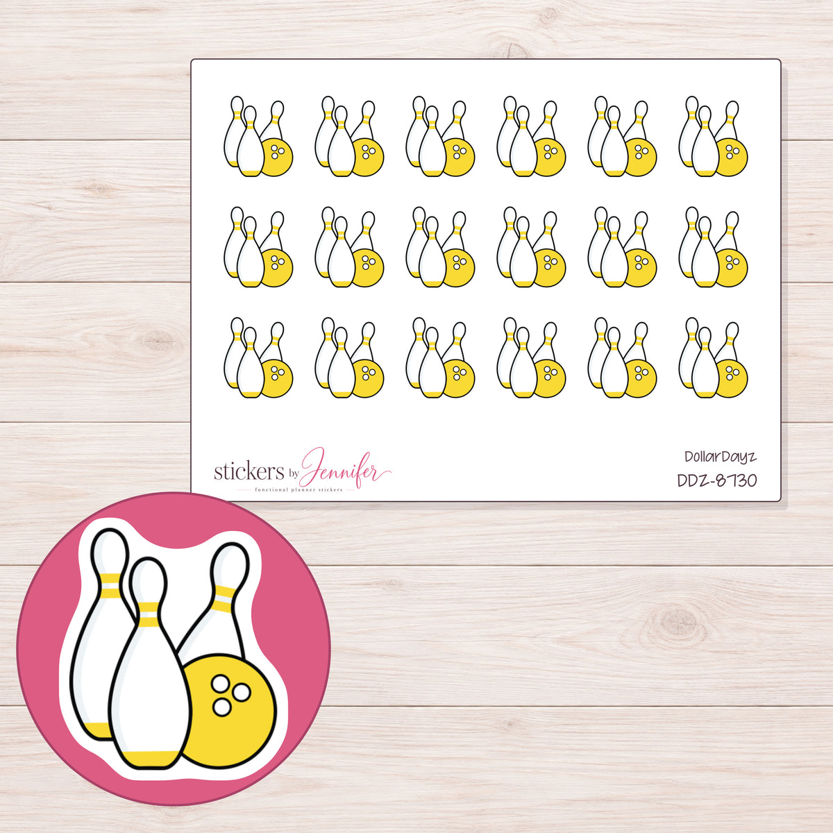 DDZ-8730 planner sticker sheet with enlarged sticker detail