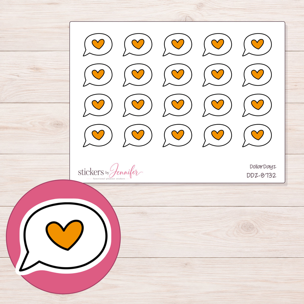 DDZ-8732 planner sticker sheet with enlarged sticker detail
