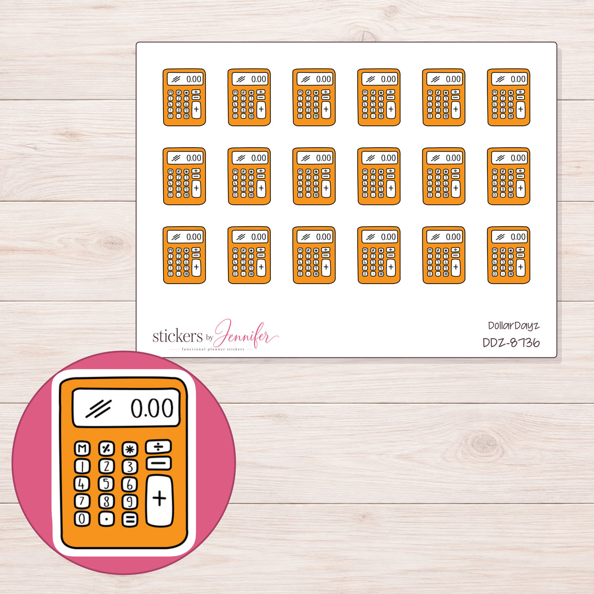 DDZ-8736 planner sticker sheet with enlarged sticker detail