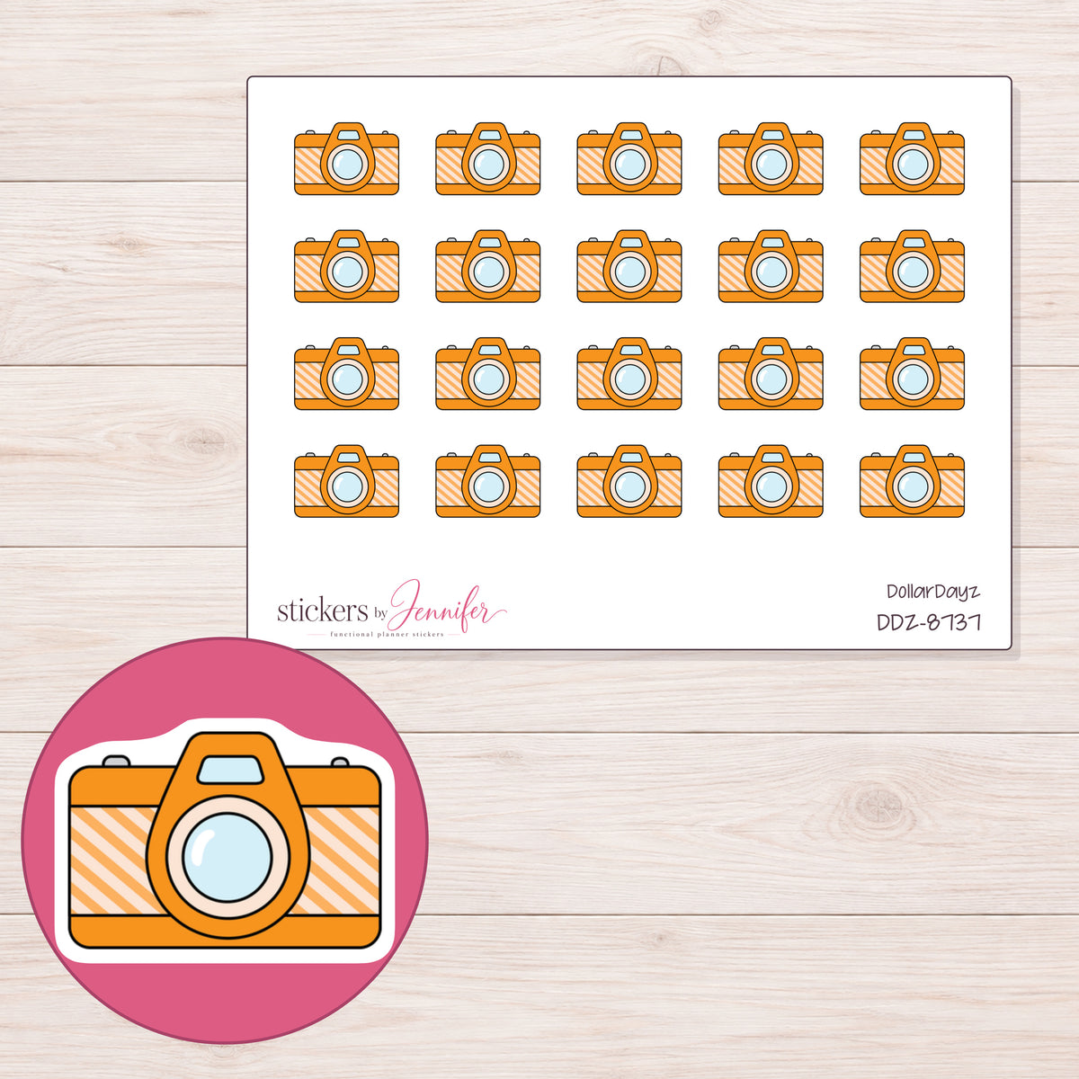 DDZ-8737 planner sticker sheet with enlarged sticker detail