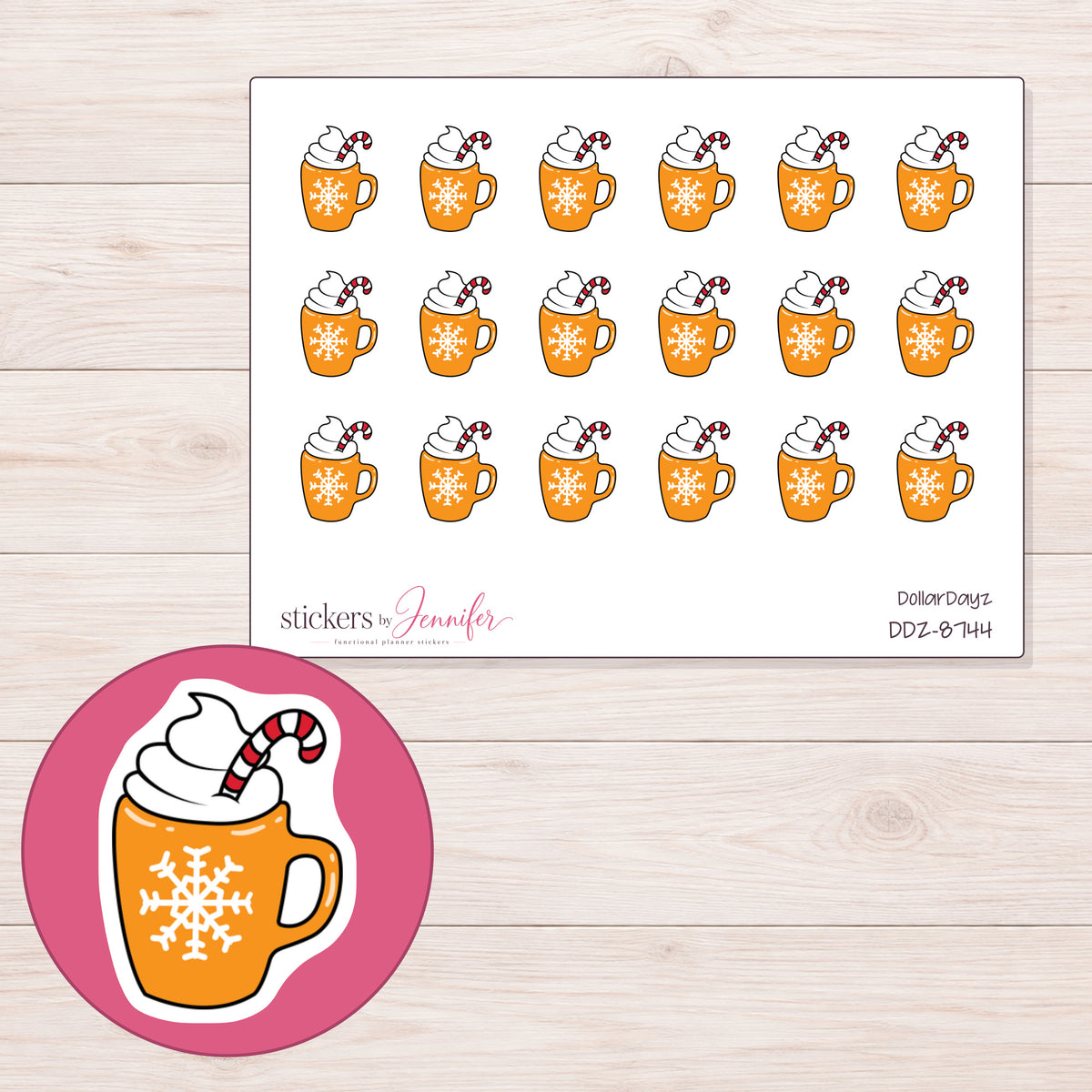 DDZ-8744 planner sticker sheet with enlarged sticker detail