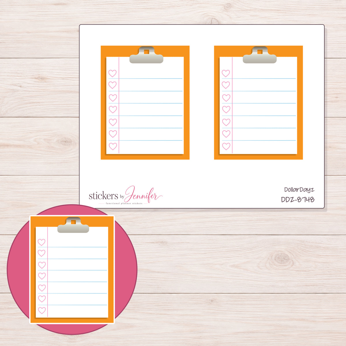 DDZ-8748 planner sticker sheet with enlarged sticker detail