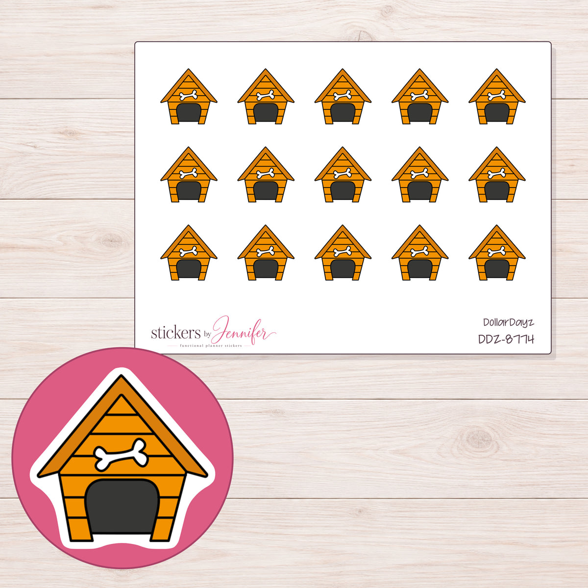 DDZ-8774 planner sticker sheet with enlarged sticker detail