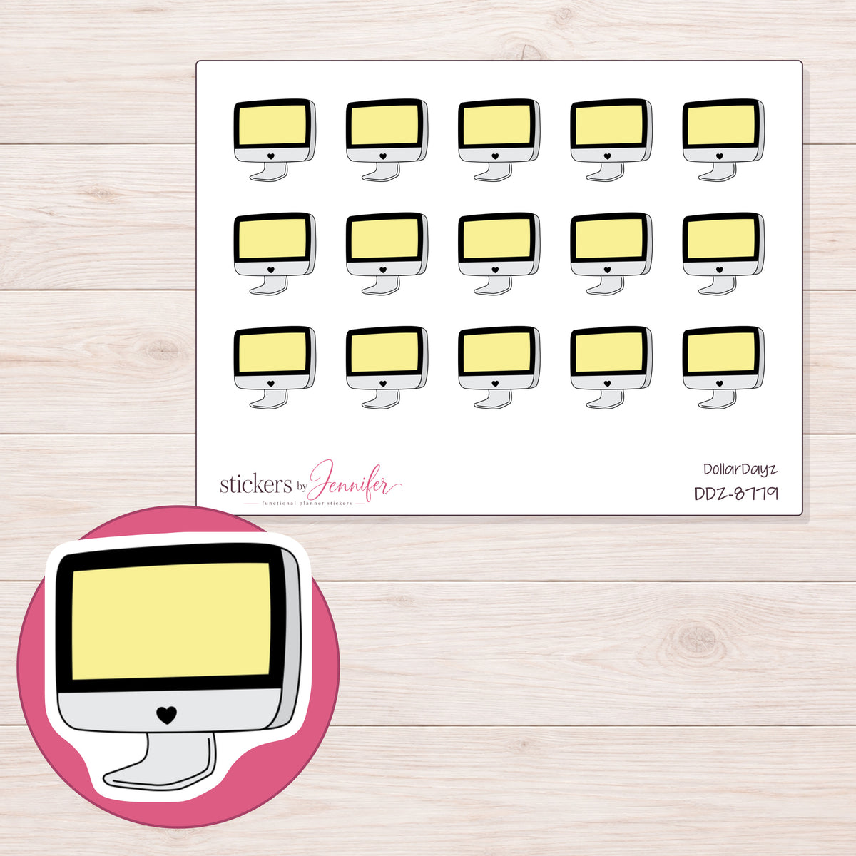 DDZ-8779 planner sticker sheet with enlarged sticker detail