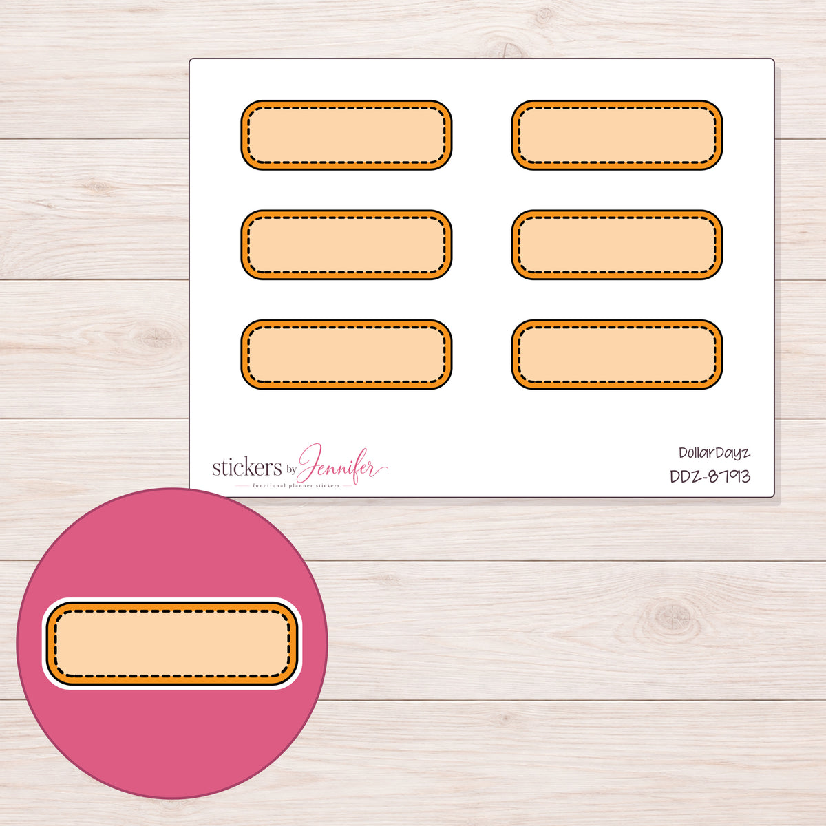 DDZ-8793 planner sticker sheet with enlarged sticker detail