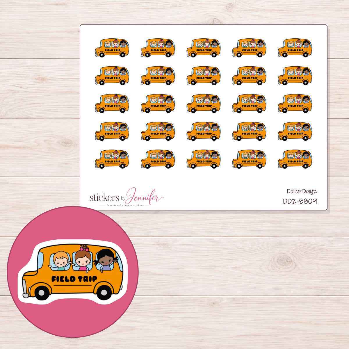 DDZ-8809 planner sticker sheet with enlarged sticker detail