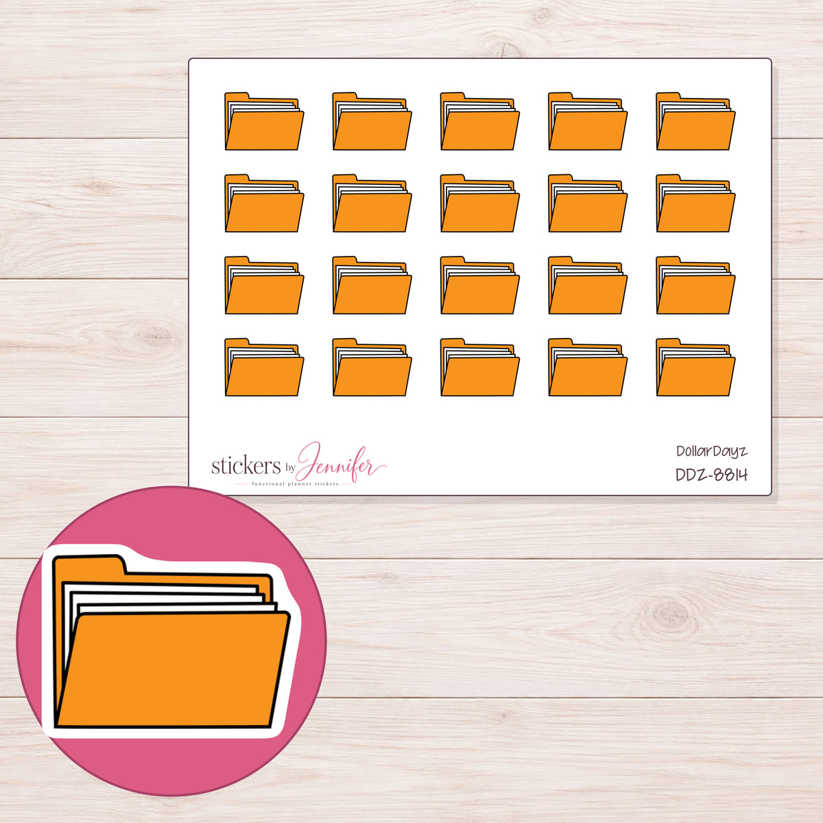 DDZ-8814 planner sticker sheet with enlarged sticker detail