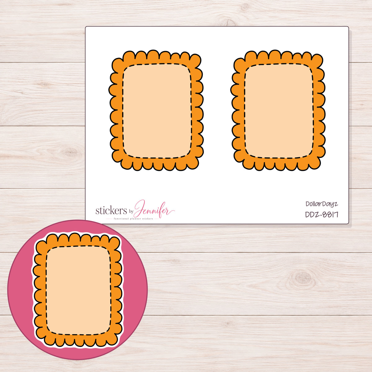 DDZ-8817 planner sticker sheet with enlarged sticker detail