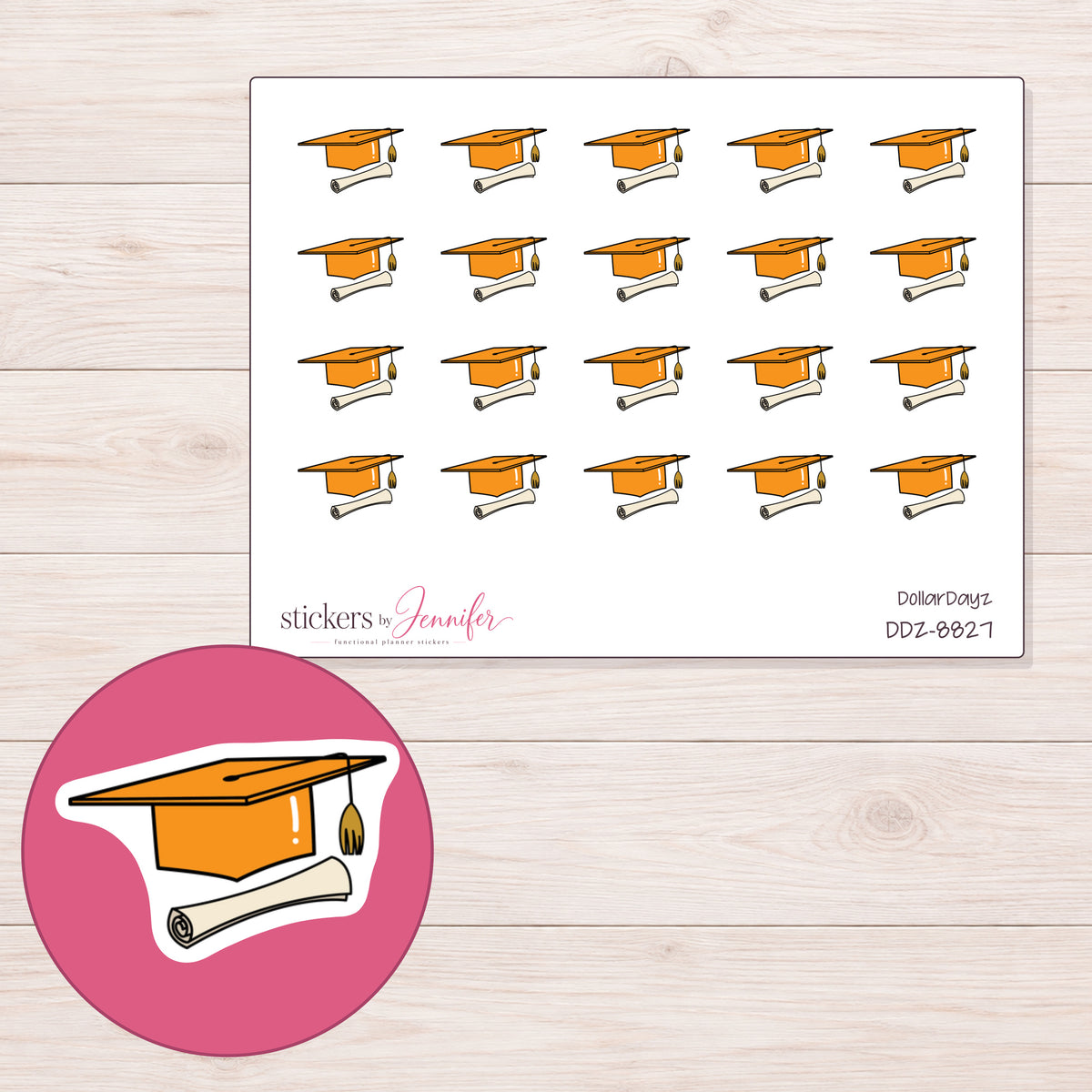 DDZ-8827 planner sticker sheet with enlarged sticker detail