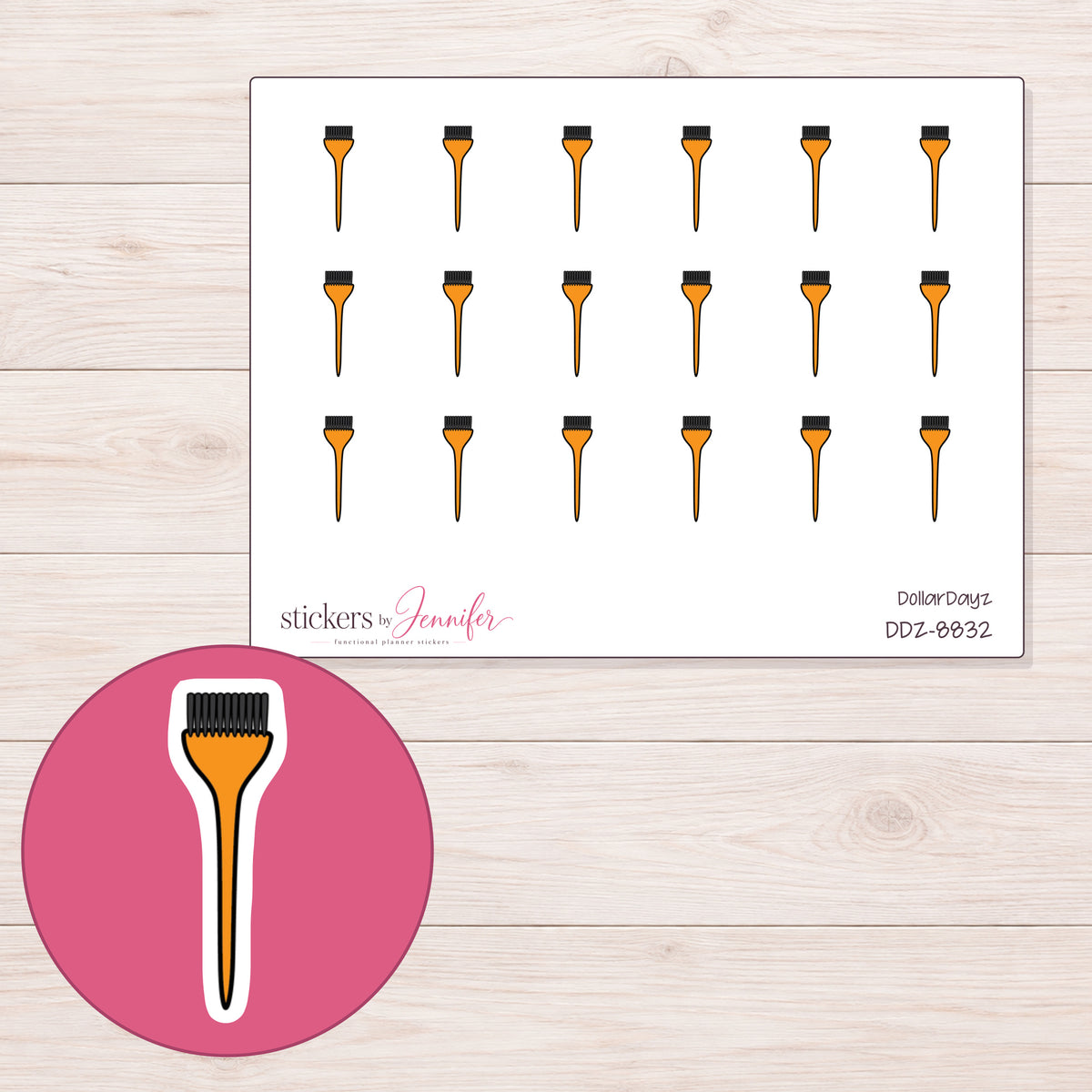 DDZ-8832 planner sticker sheet with enlarged sticker detail