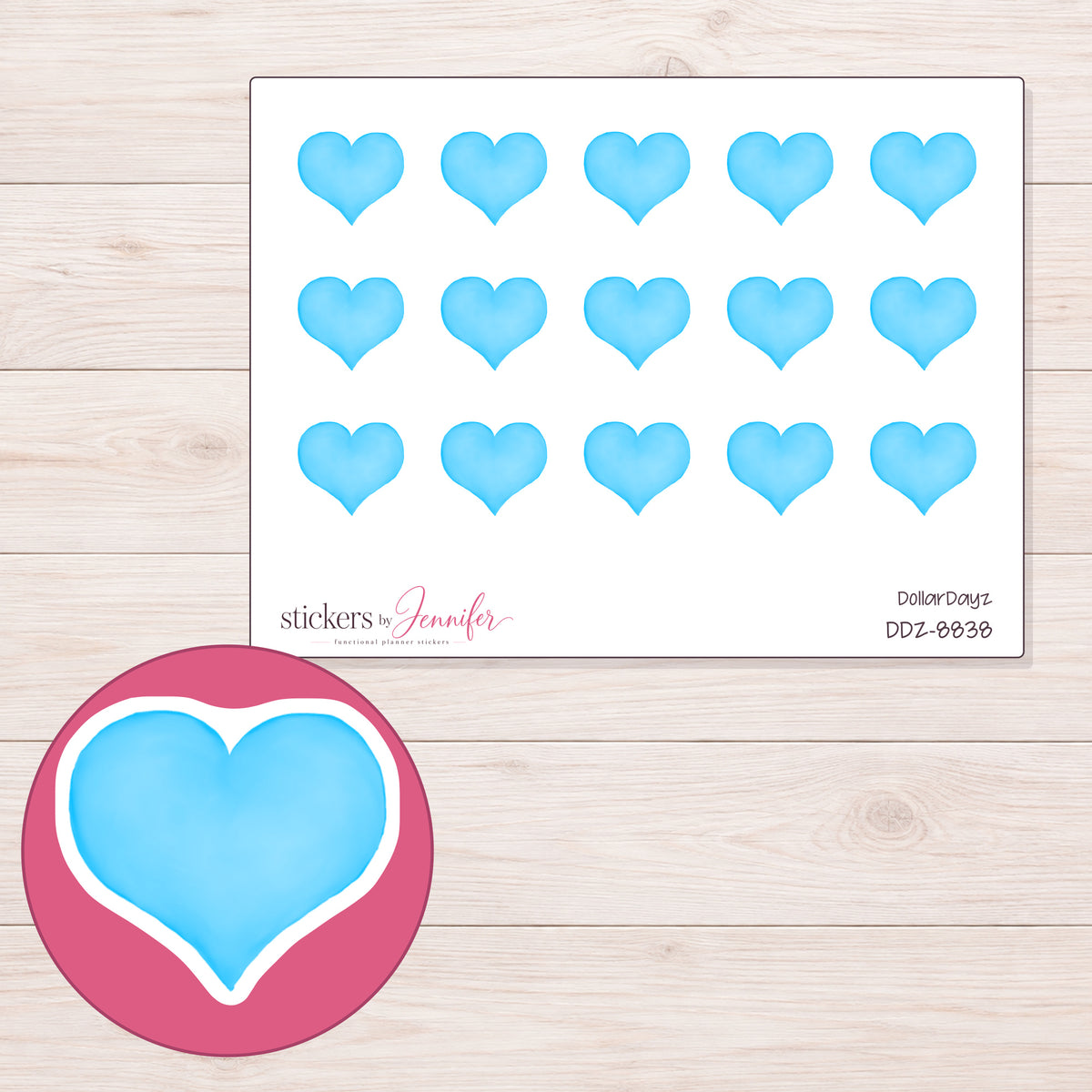 DDZ-8838 planner sticker sheet with enlarged sticker detail