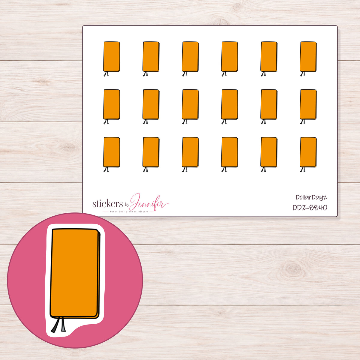 DDZ-8840 planner sticker sheet with enlarged sticker detail