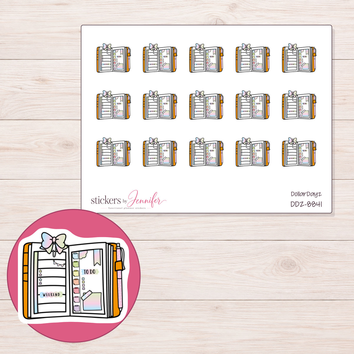 DDZ-8841 planner sticker sheet with enlarged sticker detail