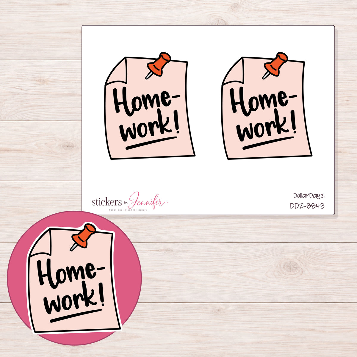 DDZ-8843 planner sticker sheet with enlarged sticker detail