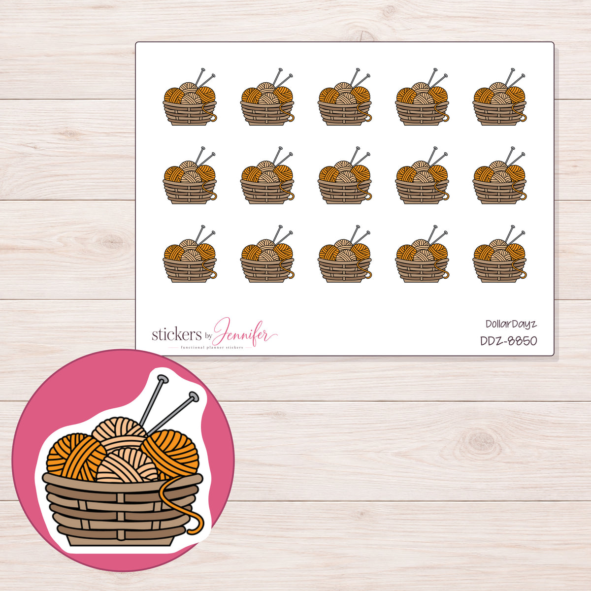 DDZ-8850 planner sticker sheet with enlarged sticker detail