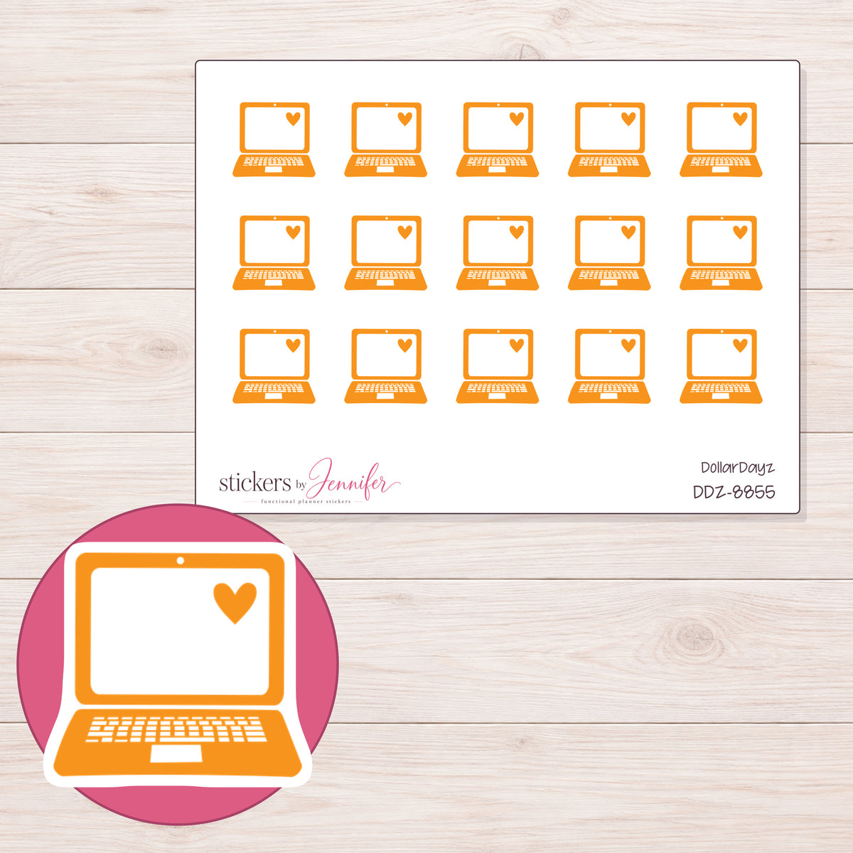DDZ-8855 planner sticker sheet with enlarged sticker detail