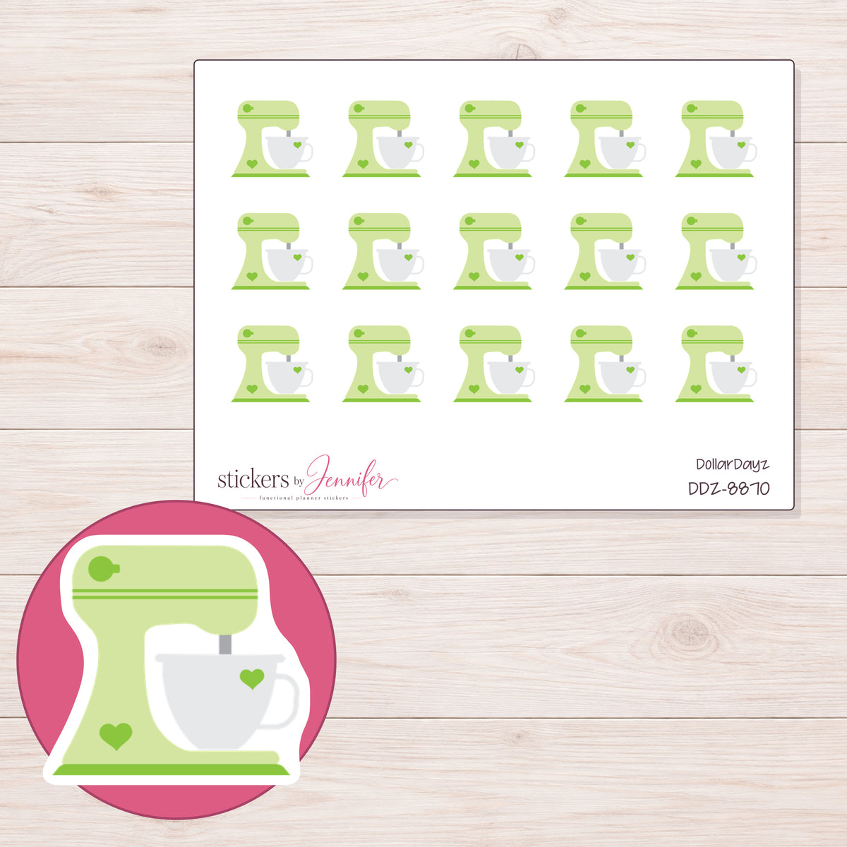 DDZ-8870 planner sticker sheet with enlarged sticker detail
