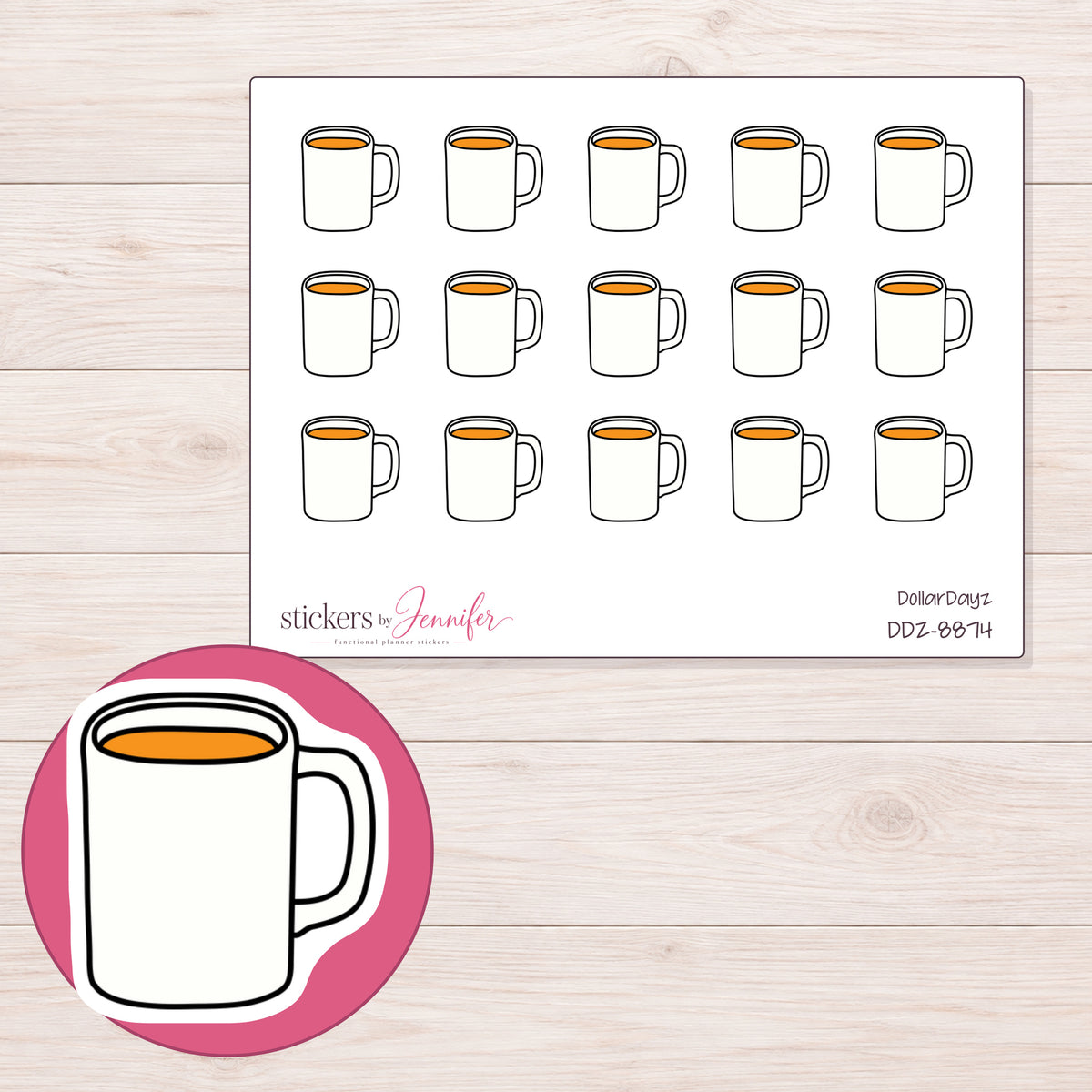 DDZ-8874 planner sticker sheet with enlarged sticker detail