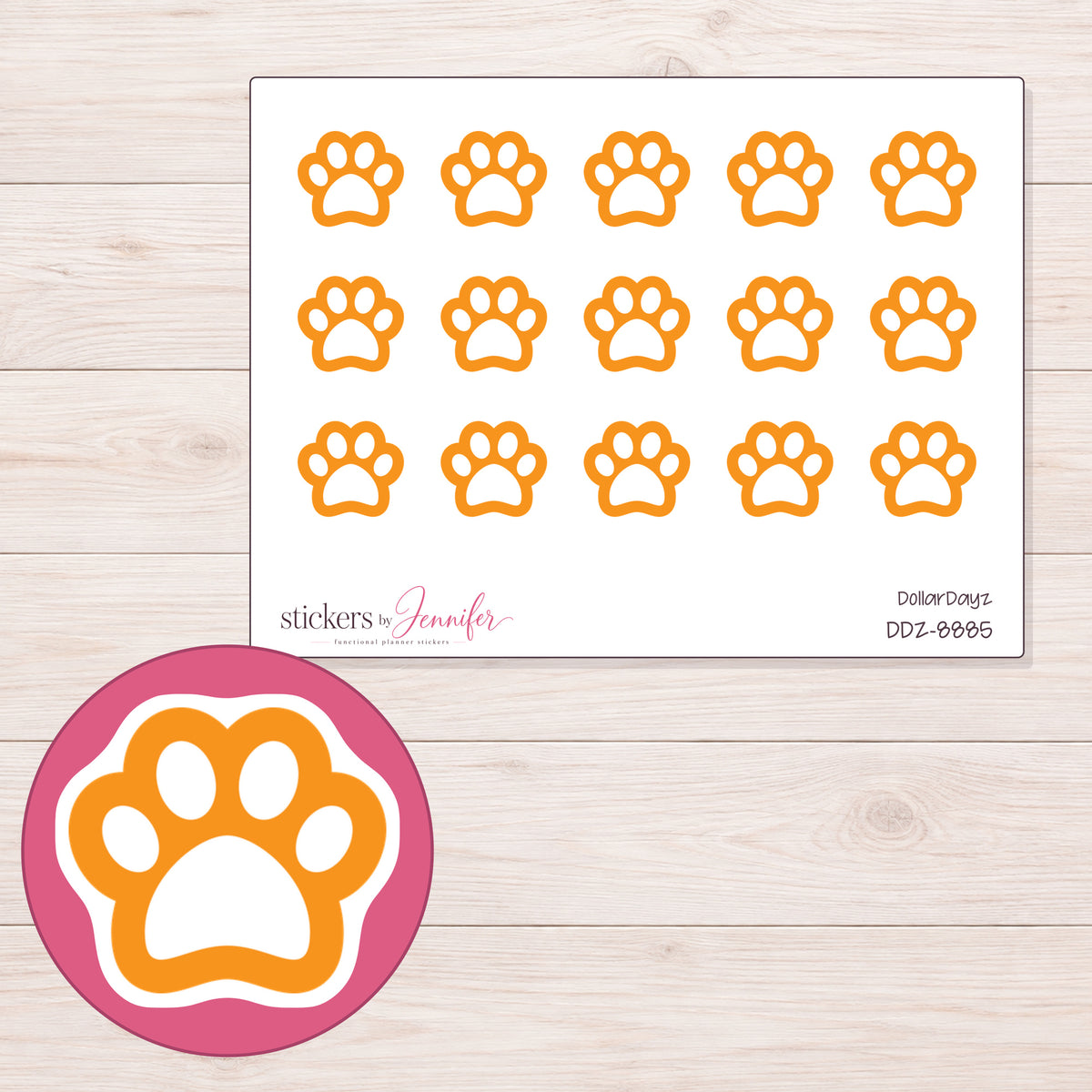 DDZ-8885 planner sticker sheet with enlarged sticker detail