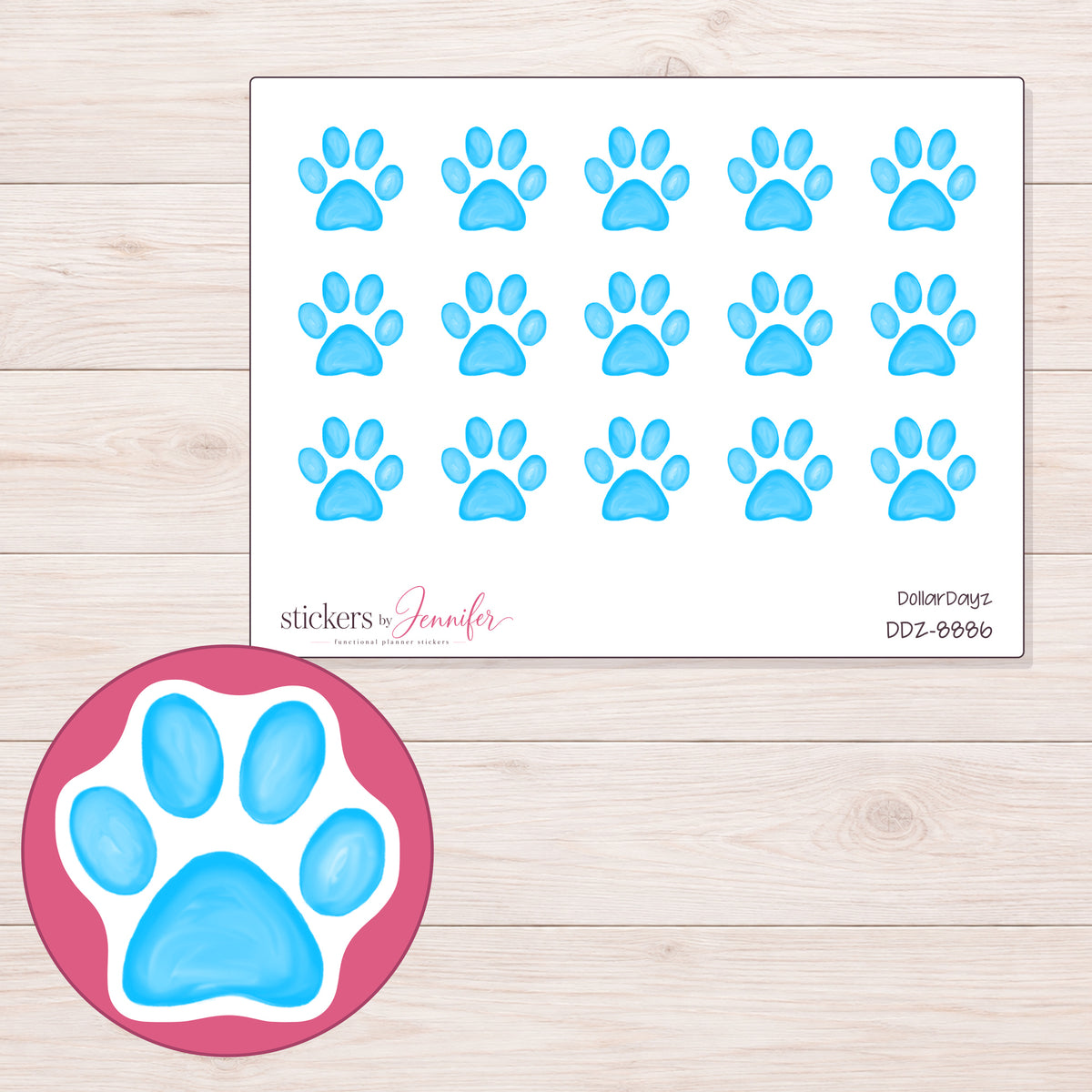 DDZ-8886 planner sticker sheet with enlarged sticker detail