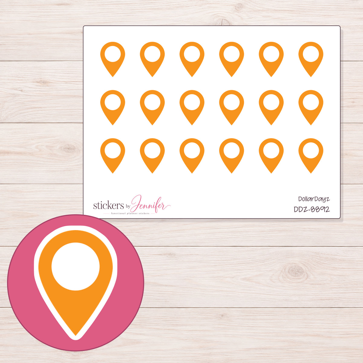 DDZ-8892 planner sticker sheet with enlarged sticker detail