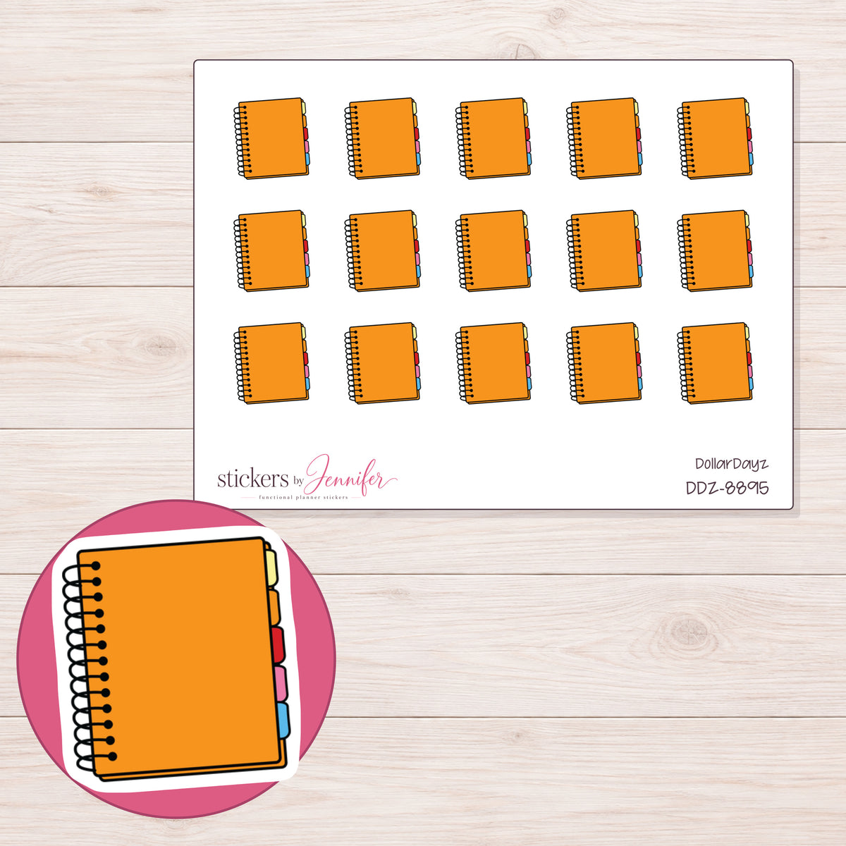 DDZ-8895 planner sticker sheet with enlarged sticker detail