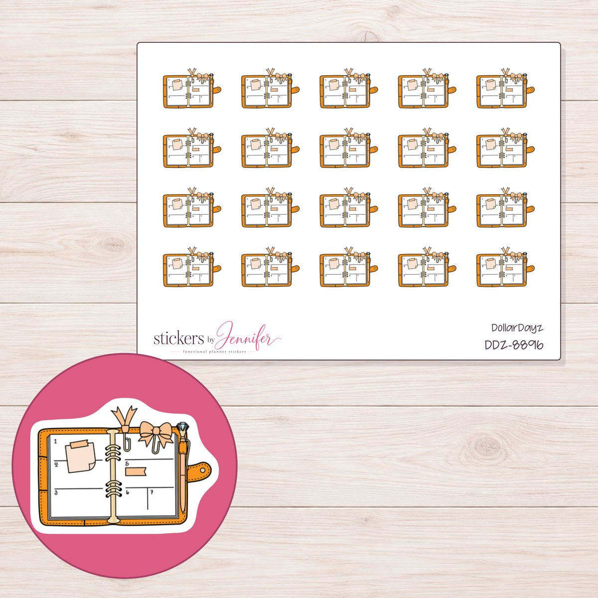 DDZ-8896 planner sticker sheet with enlarged sticker detail