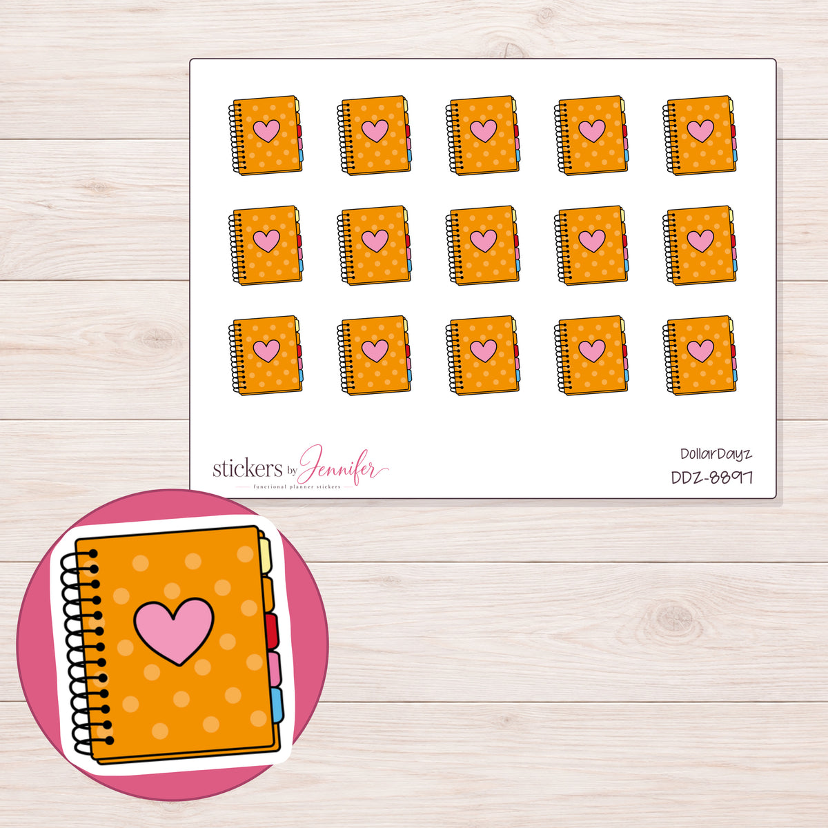 DDZ-8897 planner sticker sheet with enlarged sticker detail