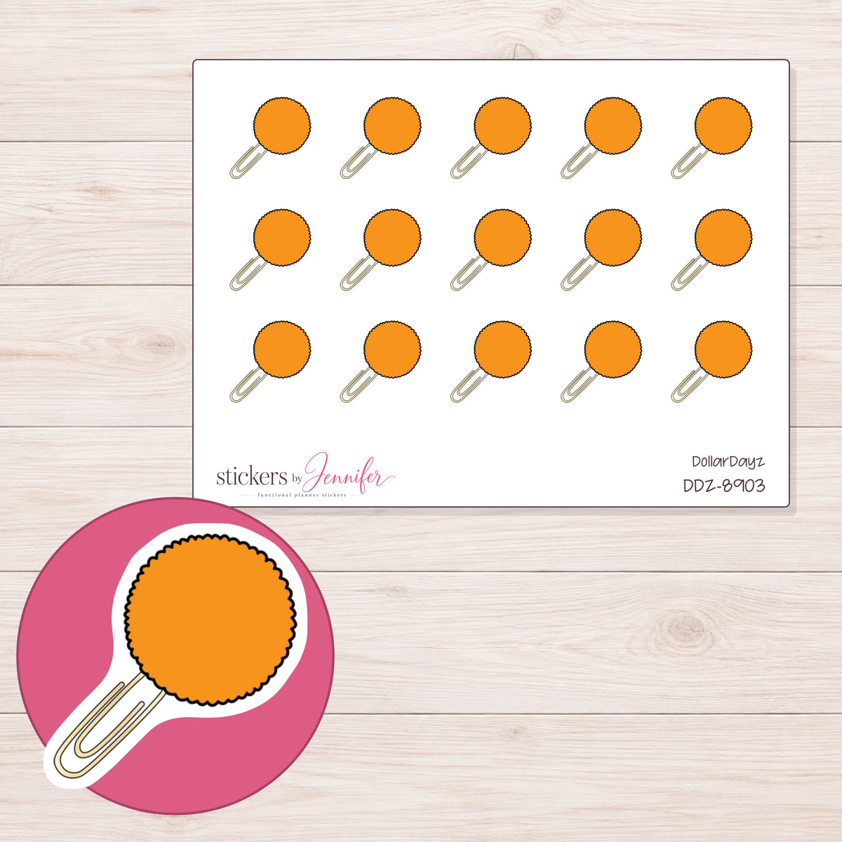 DDZ-8903 planner sticker sheet with enlarged sticker detail