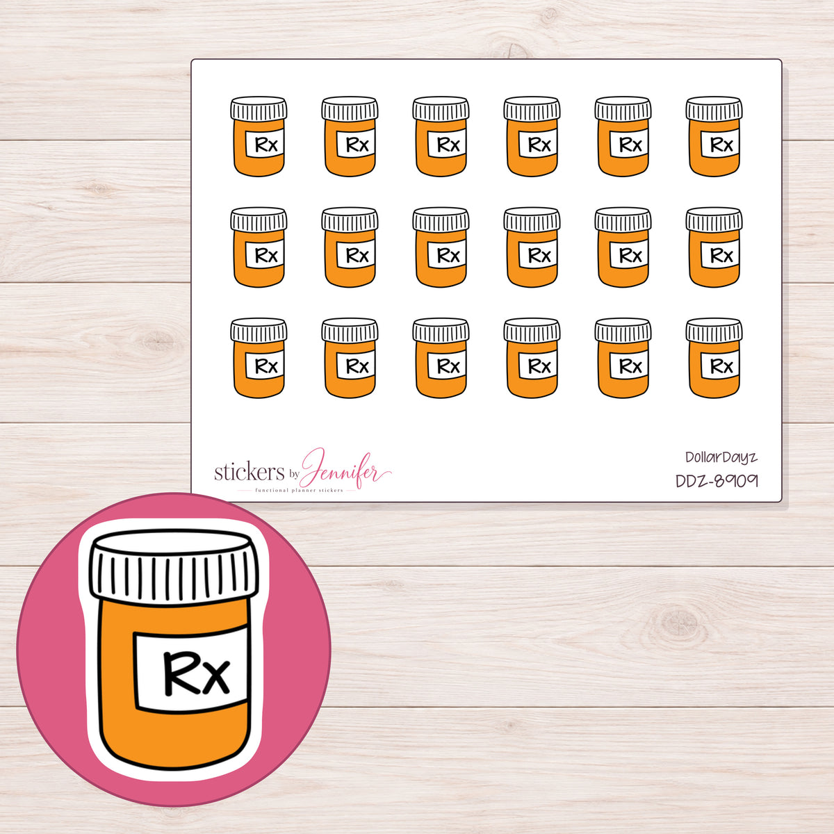DDZ-8909 planner sticker sheet with enlarged sticker detail