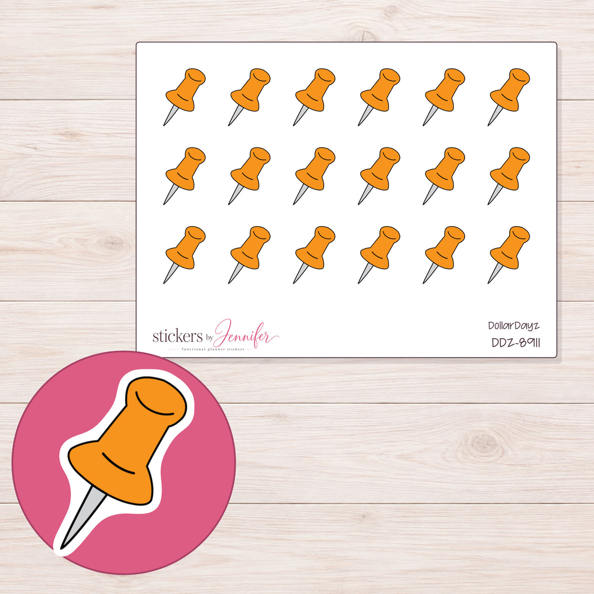 DDZ-8911 planner sticker sheet with enlarged sticker detail