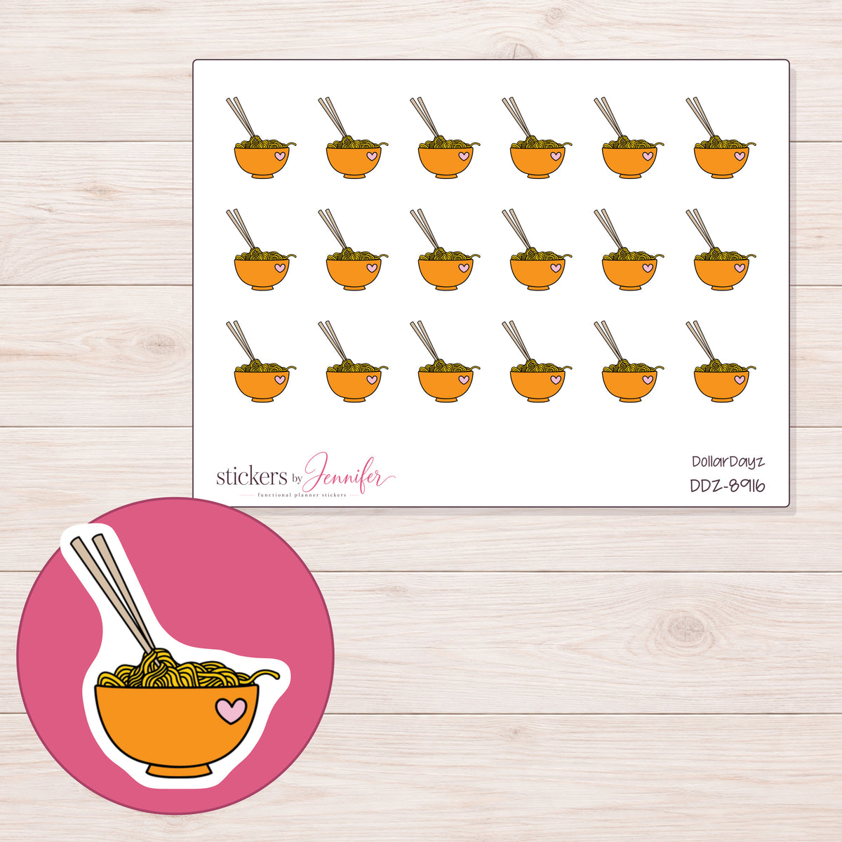 DDZ-8916 planner sticker sheet with enlarged sticker detail