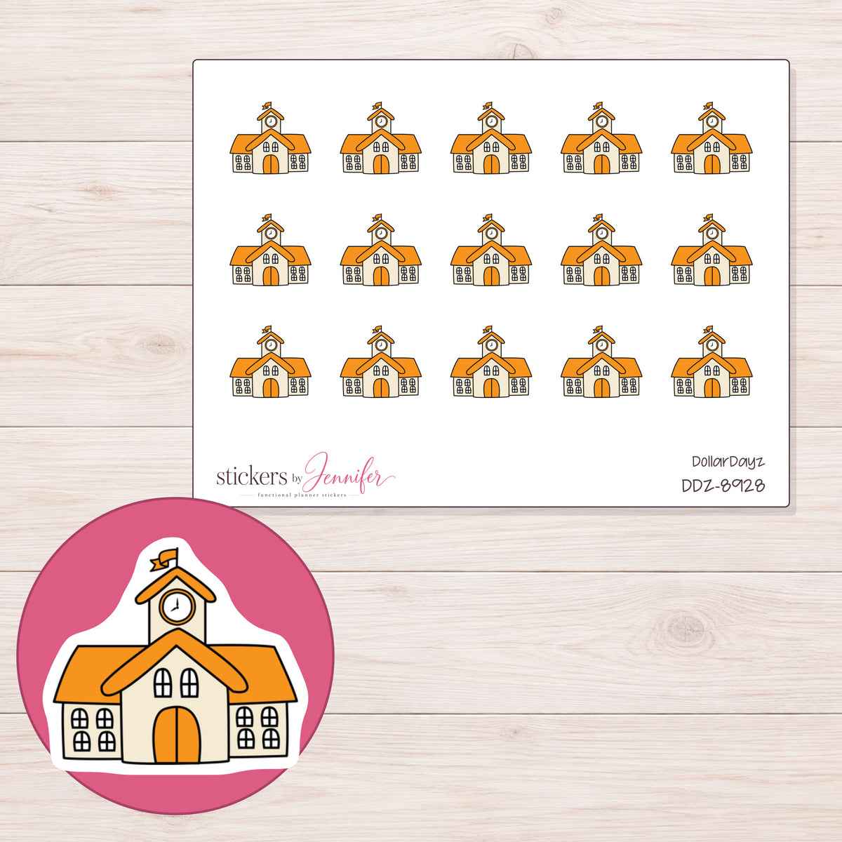 DDZ-8928 planner sticker sheet with enlarged sticker detail
