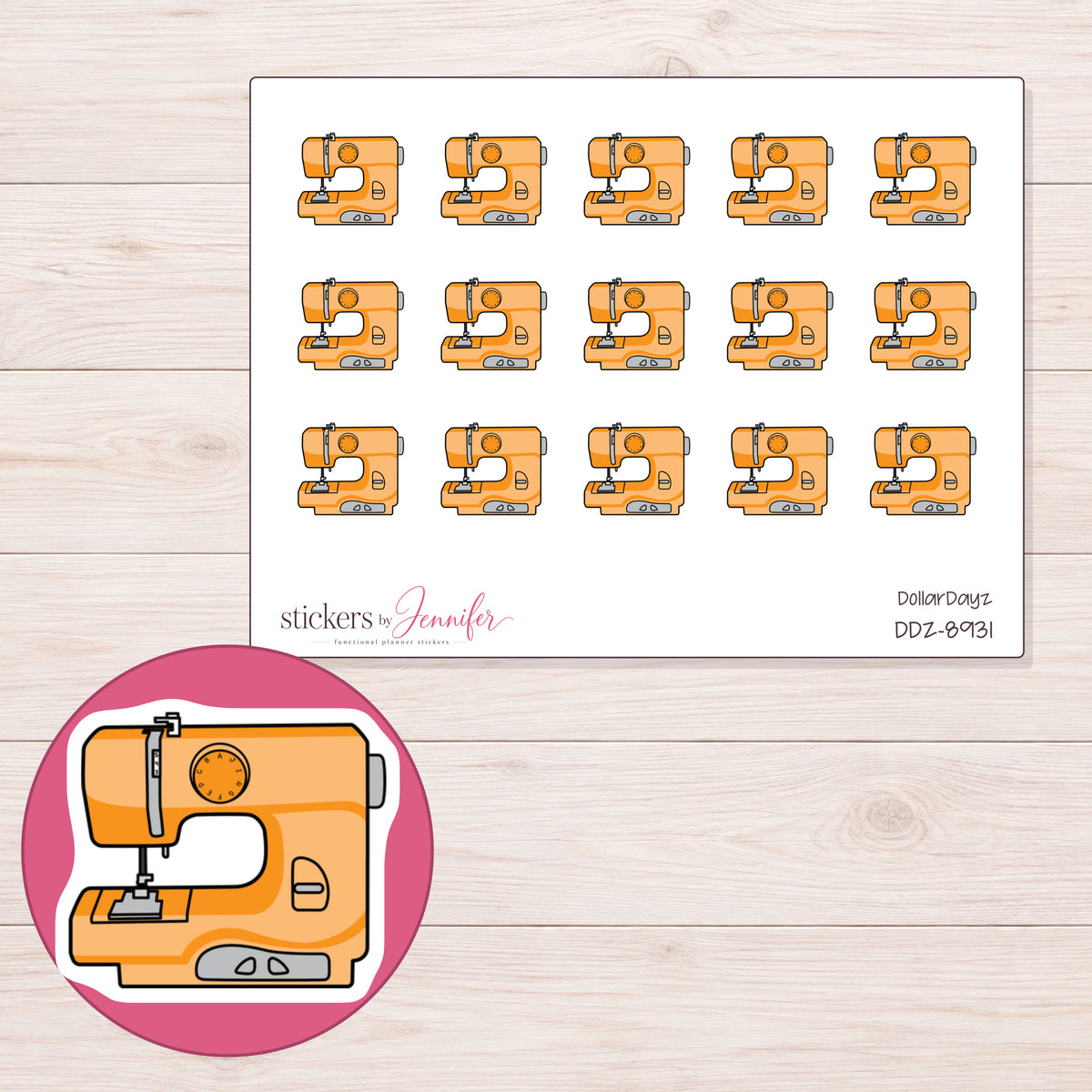 DDZ-8931 planner sticker sheet with enlarged sticker detail