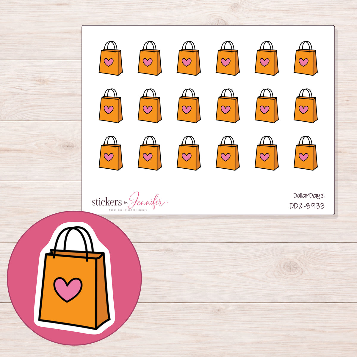 DDZ-8933 planner sticker sheet with enlarged sticker detail