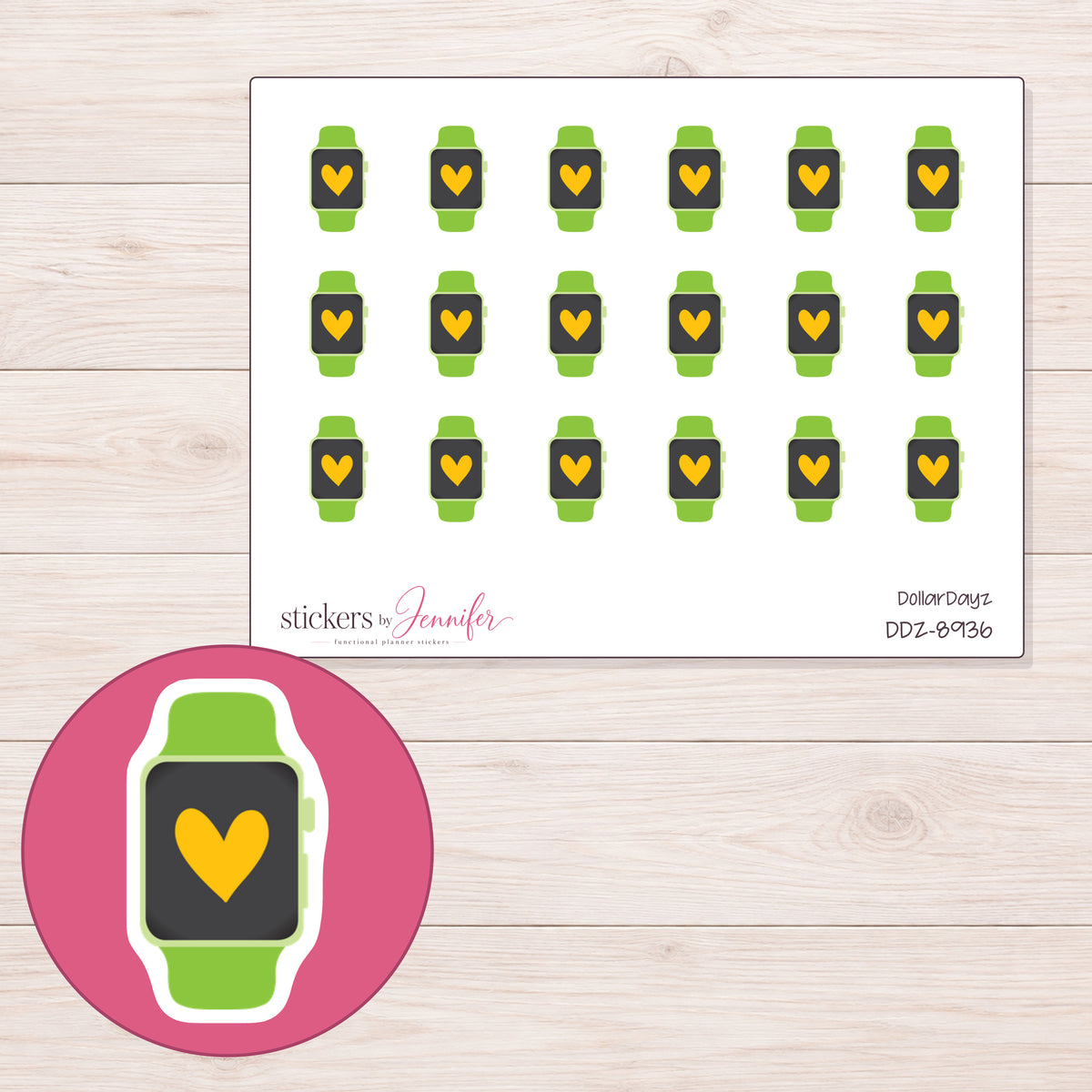 DDZ-8936 planner sticker sheet with enlarged sticker detail