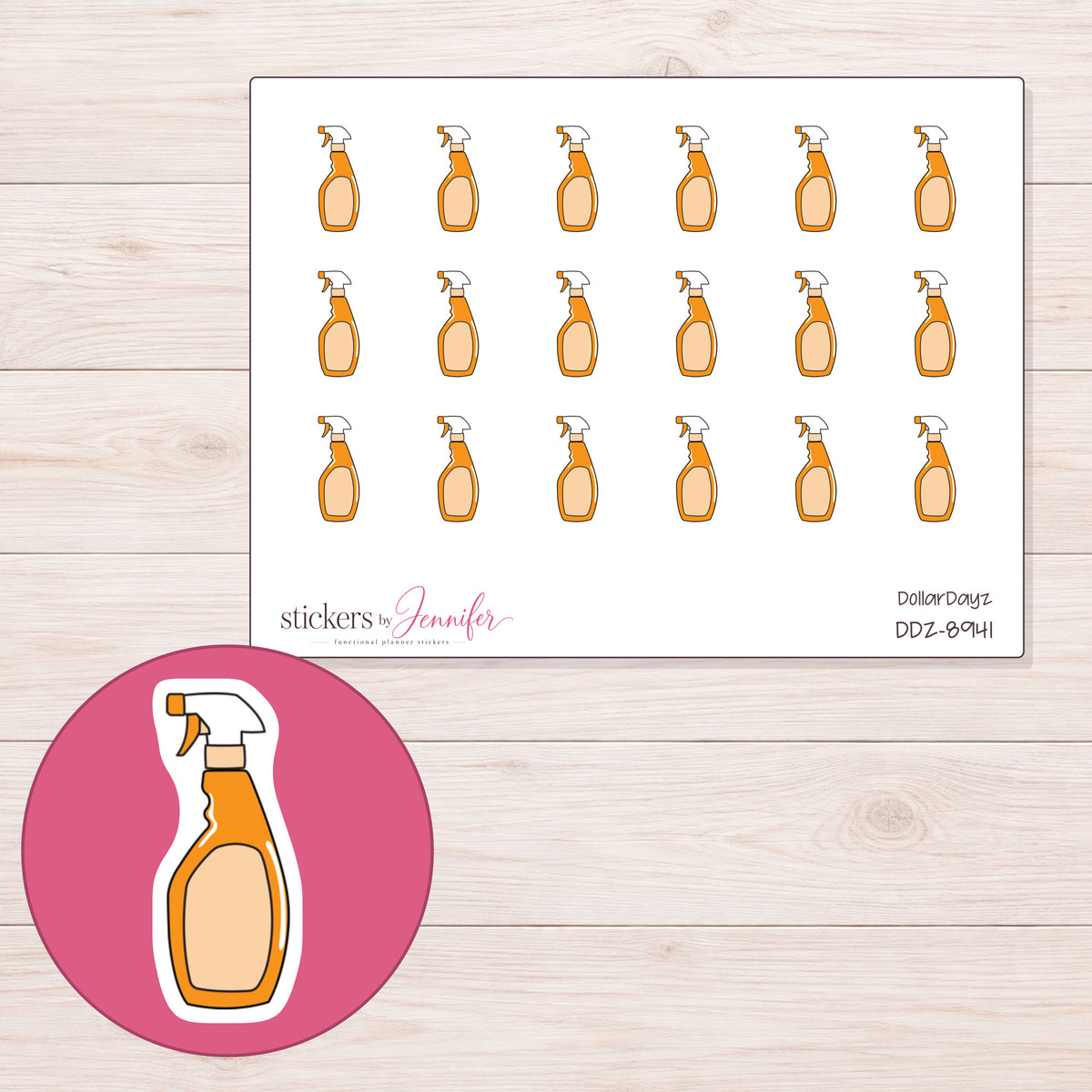 DDZ-8941 planner sticker sheet with enlarged sticker detail