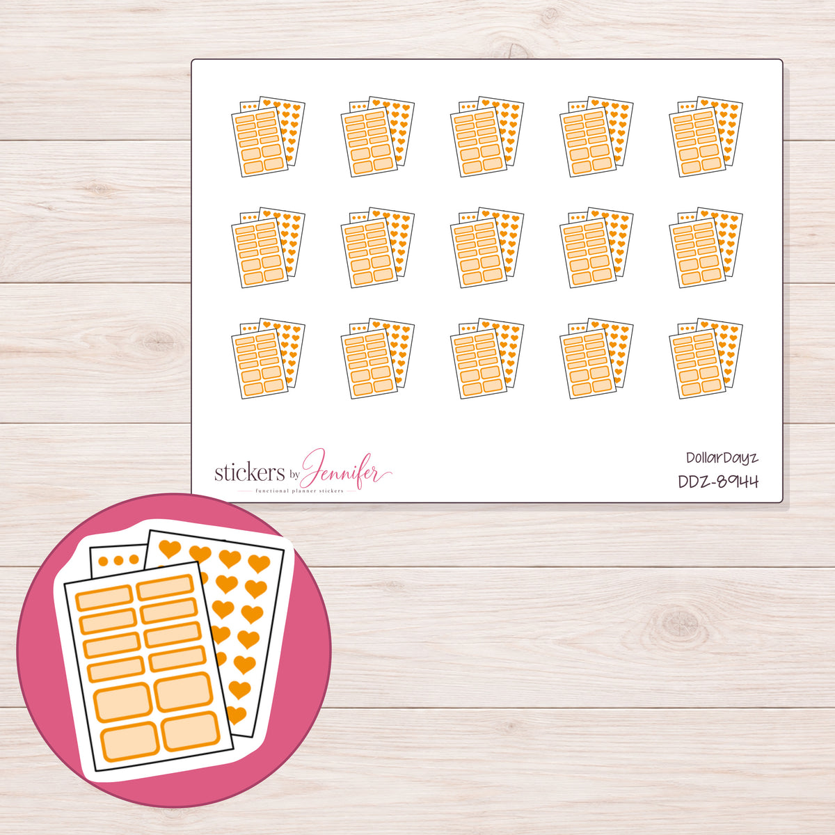 DDZ-8944 planner sticker sheet with enlarged sticker detail
